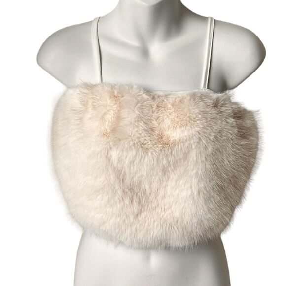 Ivory Faux Fur Cami Off White Tank Women's Medium Fuzzy Festival Winter Party - Picture 2 of 9